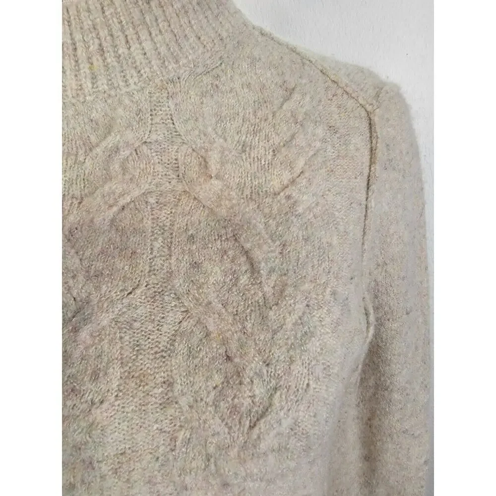 Free People Knit Sweater Long Sleeves Fitted High Neck Ivory Multicolor Specks_4